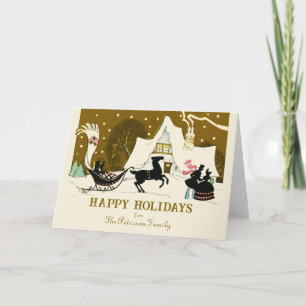 Carte Vintage Gold Noël fête scène hiver