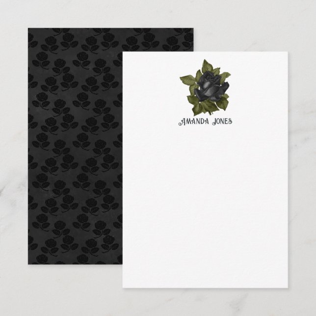 Carte Vintage gothique noir Roses personnalisés (Devant / Derrière)