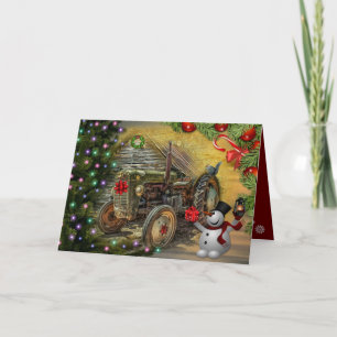 Carte Vintage Green Farm Tracteur Noël