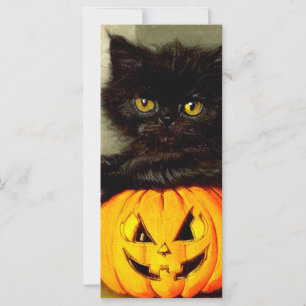 Carte vintage Halloween Cat et Jack-o’ lantern