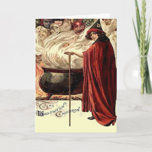 Carte Vintage Halloween Cauldron Magie