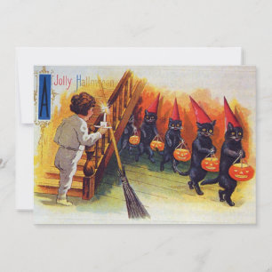 Carte Vintage Halloween Chats Citrouille effroi