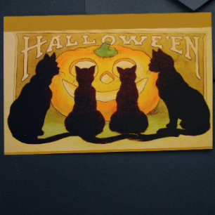 Carte Vintage Halloween Chats noirs et Jack O'Lantern