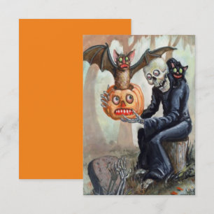 Carte Vintage Halloween Citrouille Graveyard Éffrayant A