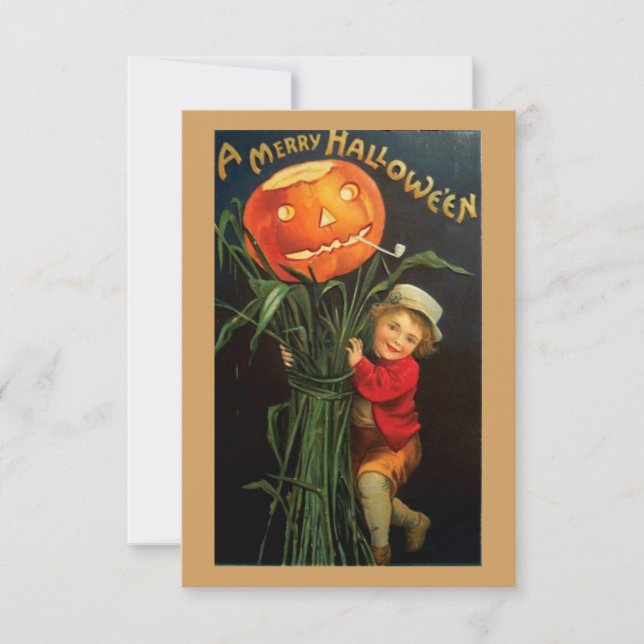 Carte Vintage Halloween Enfant Citrouille Scarecrow (Devant)