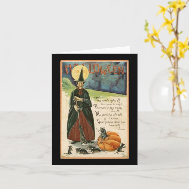 Carte Vintage Halloween Witch (Fleur jaune)