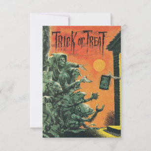 Carte Vintage Halloween Zombie Tricot Ou Traite