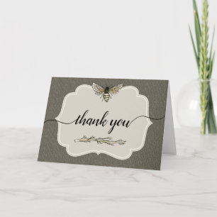 Carte Vintage Honey Bee Élégant Rustique Umber Merci