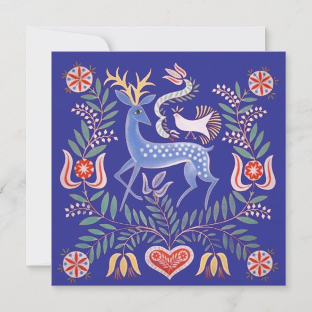 Carte vintage Hungarian Folk Art Deer and Flowers (Devant)
