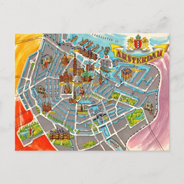 Carte vintage illustrée Amsterdam (Devant)