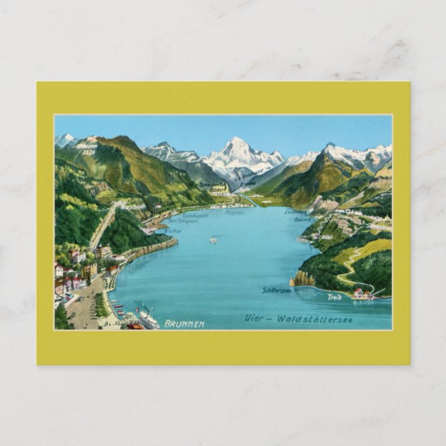 Carte vintage illustrée Lac Lucerne (Devant)