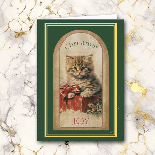 Carte Vintage Image Tabby Kitten Cadeau de Noël