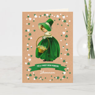 Carte Vintage irlandaise fille Nom personnalisé St. Patr