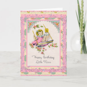 Carte vintage Joyeux Anniversaire À Petite Fille