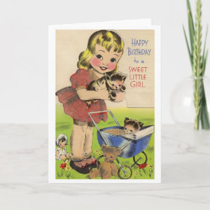 Carte Vintage Joyeux anniversaire à une douce petite car