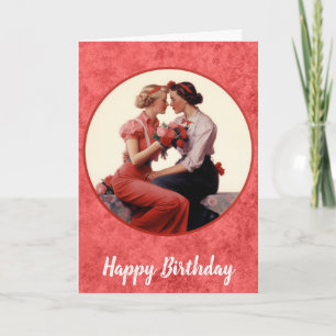 Carte Vintage Joyeux Anniversaire Lesbian Couple