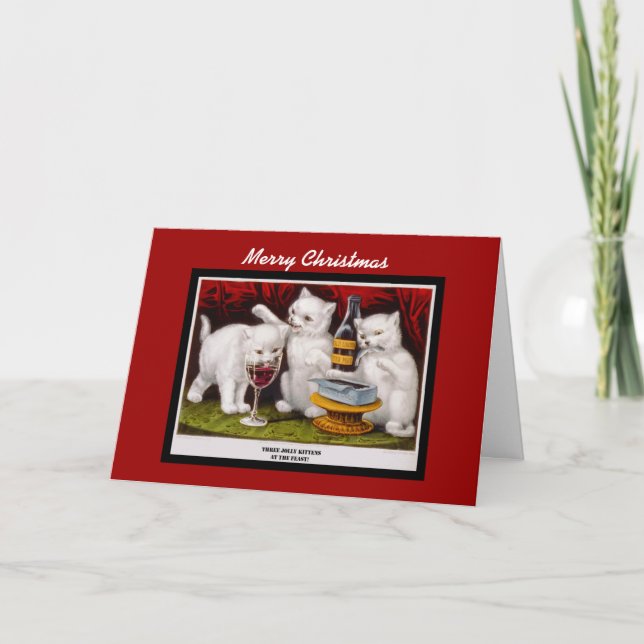 Carte Vintage Joyeux Noël Jolly Kittens (Devant)