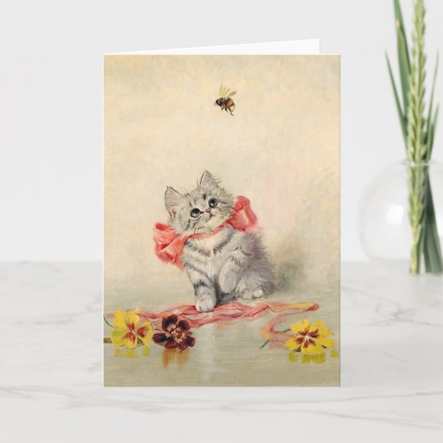 Carte vintage Kitten et Bee Note (Devant)