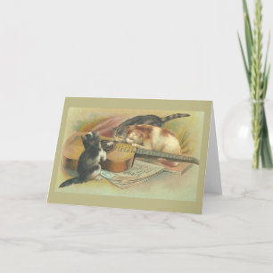 Carte Vintage Kittens with Guitar Note Card