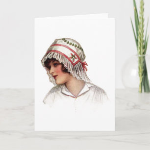 Carte Vintage Lady à Embroidery and Lace Bonnet