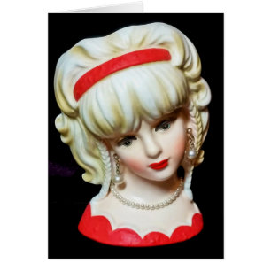 Carte vintage Lady Head Vase Platinum Blonde Braid