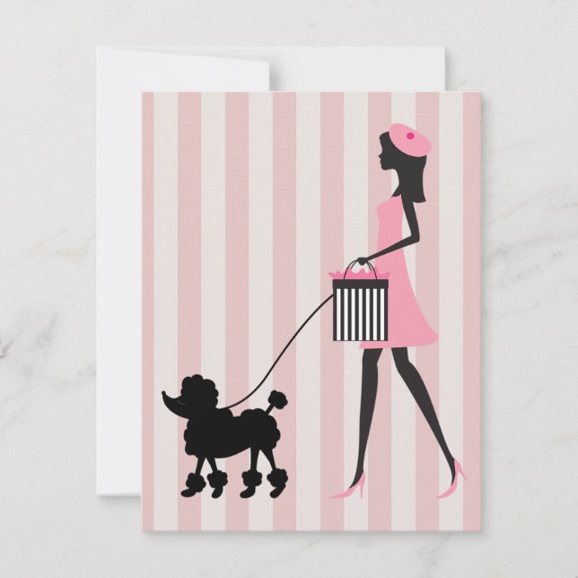 Carte Vintage Lady marche caniche noire (Devant)