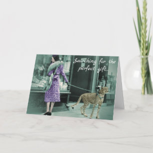 Carte Vintage Lady Shopping Marcher un Cheetah unique