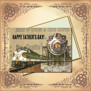 Carte Vintage Locomotive Train Steam Engine Steampunk