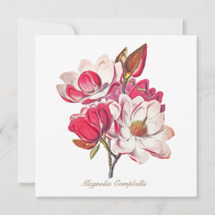 Carte Vintage Magnolia rose Fleurs blanches