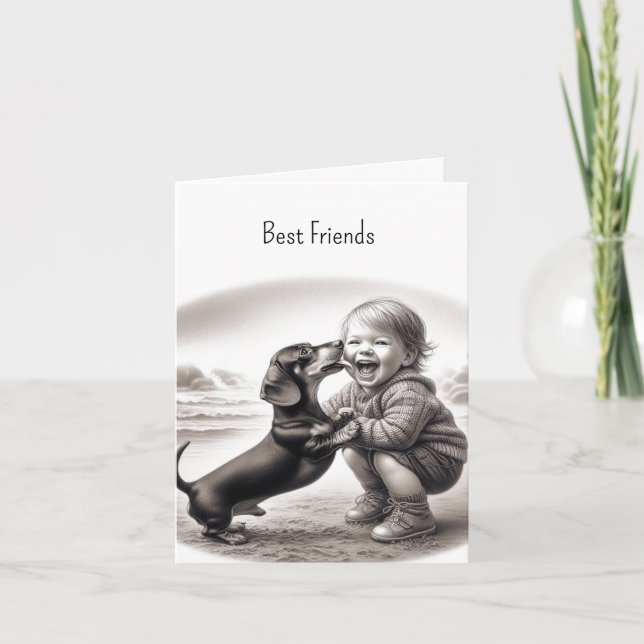 Carte Vintage meilleur ami Dachshund (Devant)