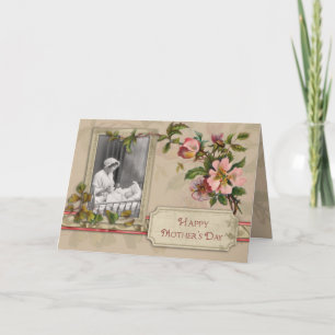 Carte Vintage mère et enfant avec fleurs