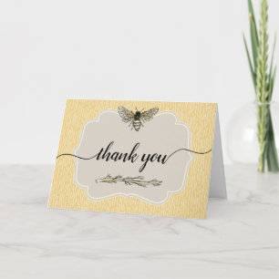 Carte Vintage Miel Abee Rustique Élégant Merci Jaune