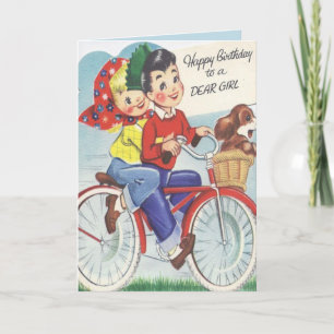 Carte vintage mignonne de joyeux anniversaire