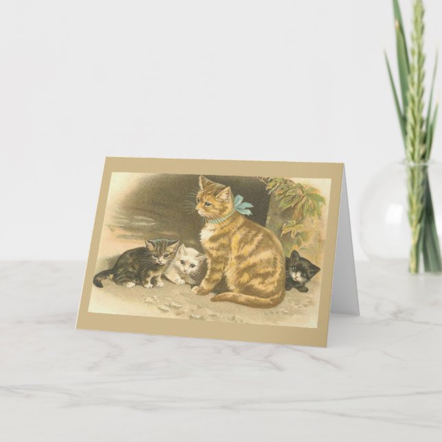 Carte Vintage Mother Cat et Kitten Note (Devant)