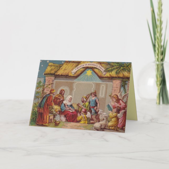 Carte Vintage Nativity Scene Christmas Greeting Card (Devant)
