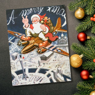 Carte Vintage Noël 2ÈME GUERRE MONDIALE Père Noël 