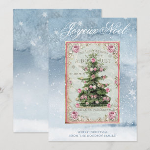 Carte Vintage Noël Arbre paysage hivernal