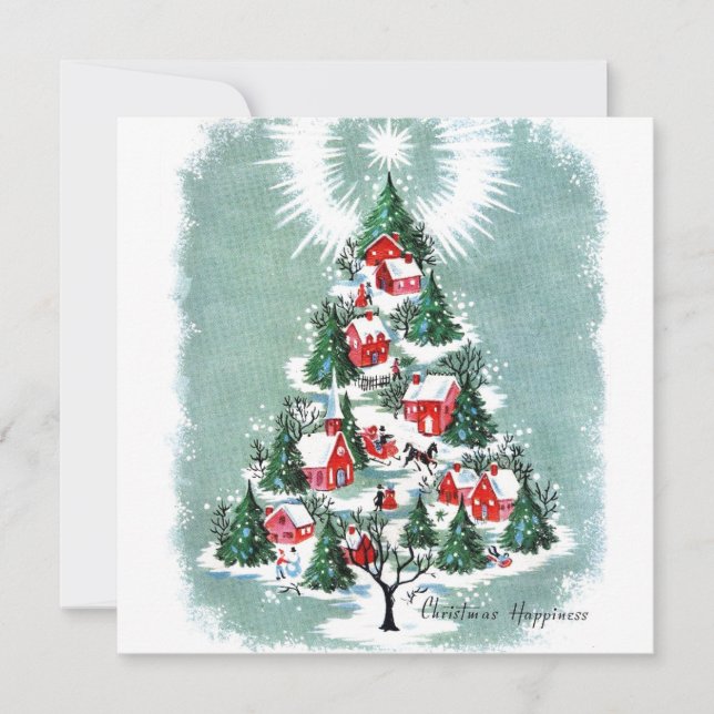 Carte Vintage Noël Cheval Sleigh (Devant)