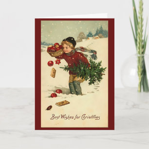 Carte Vintage Noël hiver Neige Rétro
