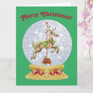 Carte Vintage Noël Joyeux Go Round Snowglobe