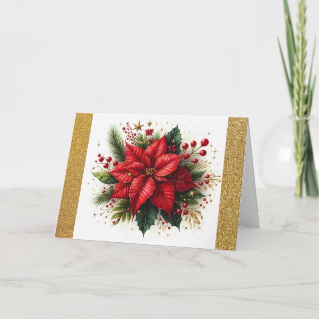 Carte Vintage Noël Rouge Poinsettia (Devant)