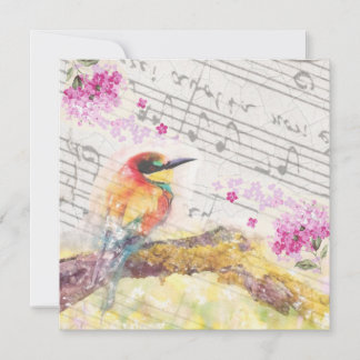 Carte Vintage oiseau sur les fleurs roses de l'arbre déc