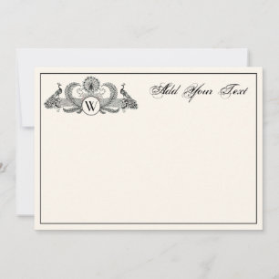Carte Vintage Paons Monogramme Ivoire BG