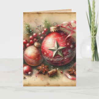 Carte Vintage Pastel Watercolor Christmas Ornaments
