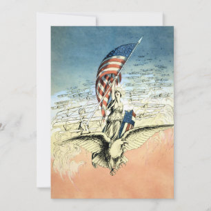 Carte Vintage patriotique, Dame, Aigle avec drapeau amér