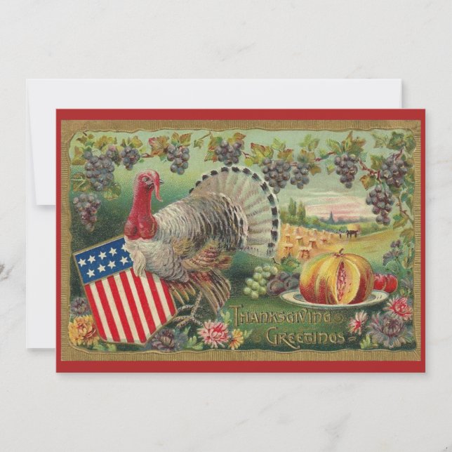 Carte Vintage patriotique Thanksgiving Salutations Turqu (Devant)