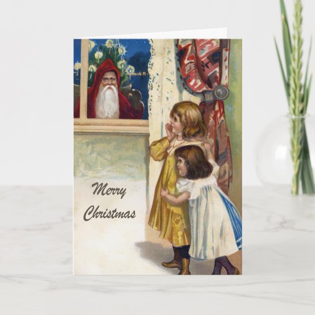 Carte vintage Père Noël Creeping Extérieur (Devant)