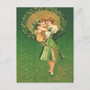 Carte vintage Pig Maiden Shamrock St Patrick's Day