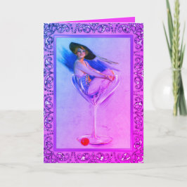 Carte Vintage pinup fille martini sale mignonne rose pou