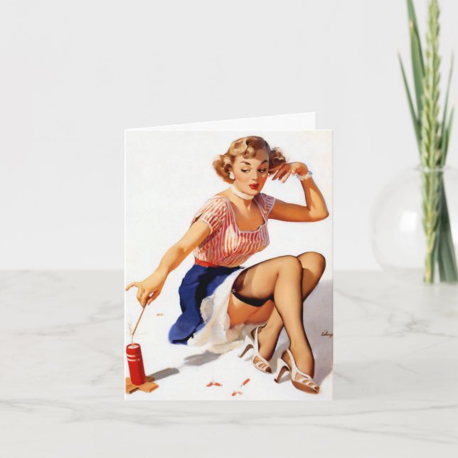 Carte Vintage Pinup Gal 4 juillet (Devant)
